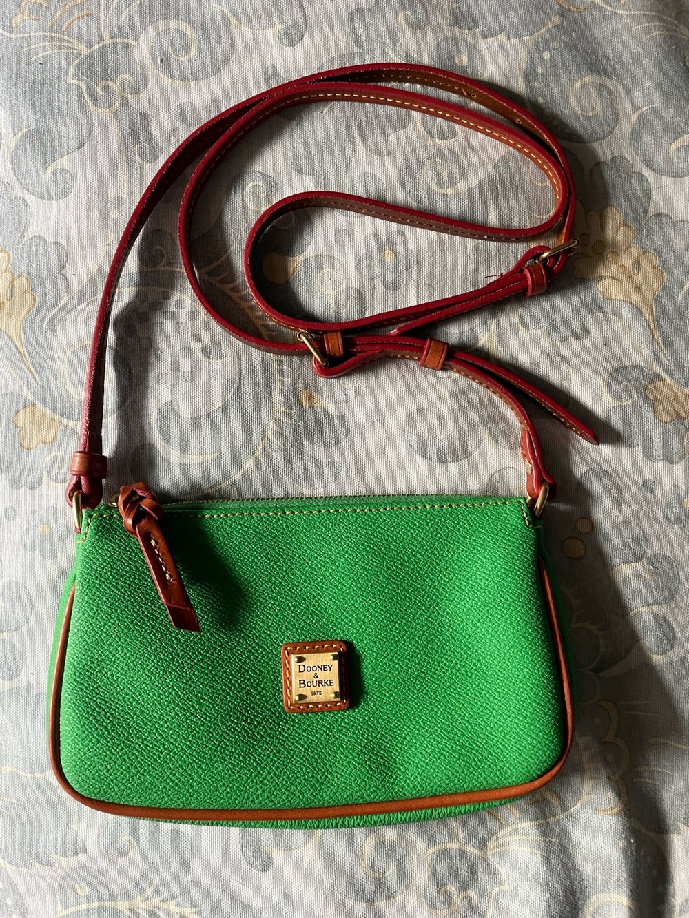 Dooney & Bourke Lexi Emerald Green Crossbody Bag with Brown Leather Strap